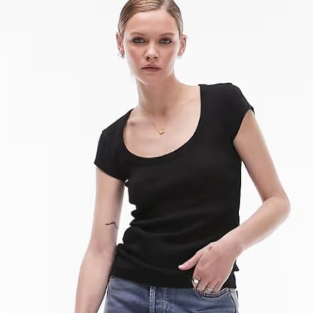 Top Shop Scoop Neck Cap Sleeve Tee, Home-Cropped